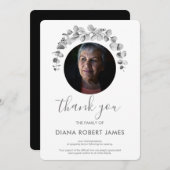 白黒エレガントユーカリ写真悔やみや弔慰 サンキューカード (正面/裏面)