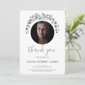 白黒エレガントユーカリ写真悔やみや弔慰 サンキューカード (スタンド正面)