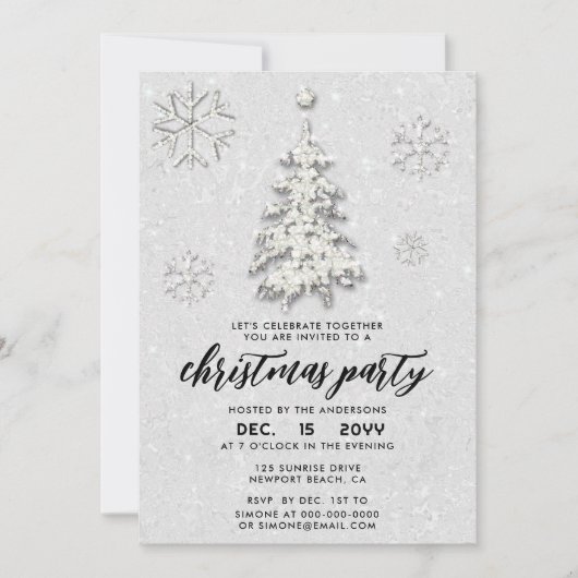 白黒エレガントライン石冬クリスマス 招待状 (正面)