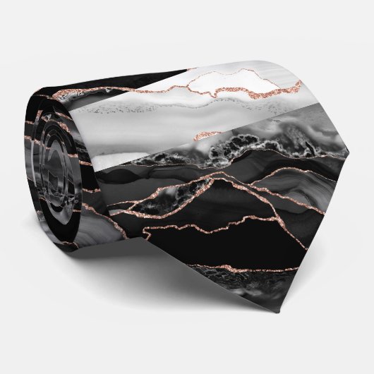 白黒エレガントローズ金ゴールドグリッター大理石 ネクタイ (ロール)