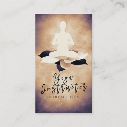 白黒エレガントロータスとヨガ瞑想ポーズ 名刺 (正面)