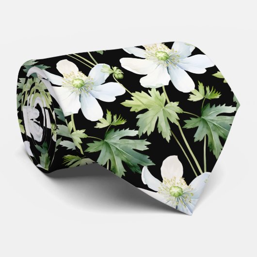 白黒エレガントワイルドフラワーネックタイ ネクタイ (ロール)