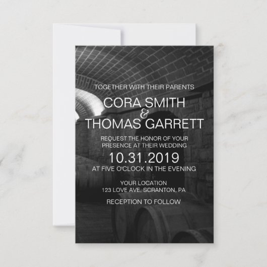 白黒エレガントワインセラー結婚のカード 招待状 (正面)