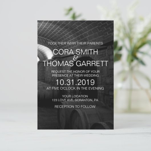 白黒エレガントワインセラー結婚のカード 招待状 (スタンド正面)