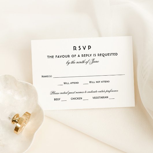 白黒エレガントヴィンテージグラマー結婚ズ 出欠カード