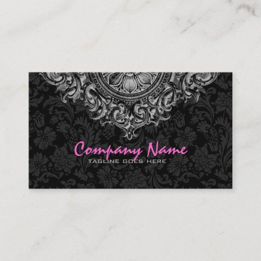 白黒エレガントヴィンテージフローラオーナメント2 名刺 (正面)