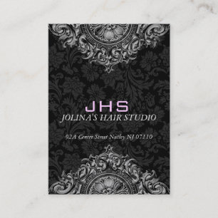 白黒エレガントヴィンテージフローラオーナメント 名刺