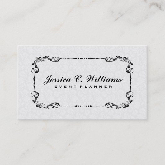 白黒エレガントヴィンテージフローラフレーム2 名刺 (正面)