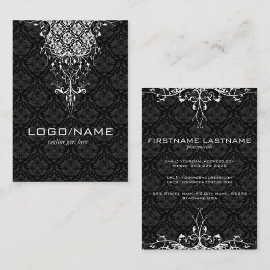 白黒エレガントヴィンテージフローラマスク 名刺 (正面/裏面)
