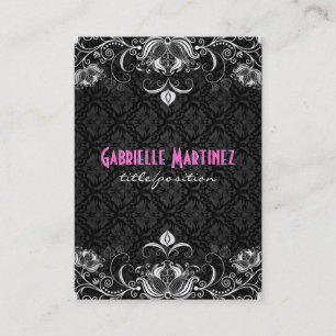白黒エレガントヴィンテージフローラ渦巻き 名刺