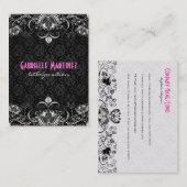 白黒エレガントヴィンテージフローラ渦巻き 名刺 (正面/裏面)