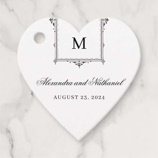 白黒エレガントヴィンテージモノグラムギフトラベル フェイバータグ (正面)
