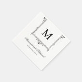 白黒エレガントヴィンテージモノグラム結婚ズ スタンダードカクテルナプキン (角)