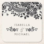 白黒エレガントヴィンテージレ結婚ース スクエアペーパーコースター (正面)