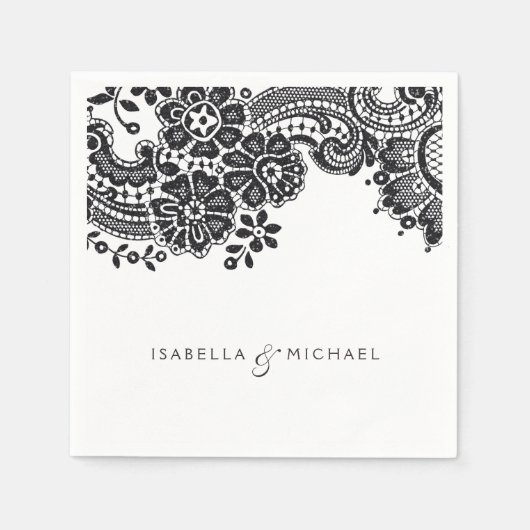 白黒エレガントヴィンテージレ結婚ース スタンダードカクテルナプキン (正面)