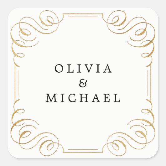 白黒エレガントヴィンテージ流麗な書道 スクエアシール (正面)