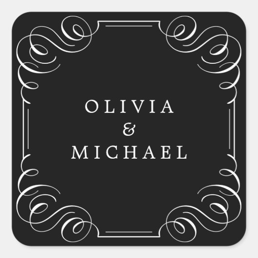 白黒エレガントヴィンテージ流麗な書道 スクエアシール (正面)