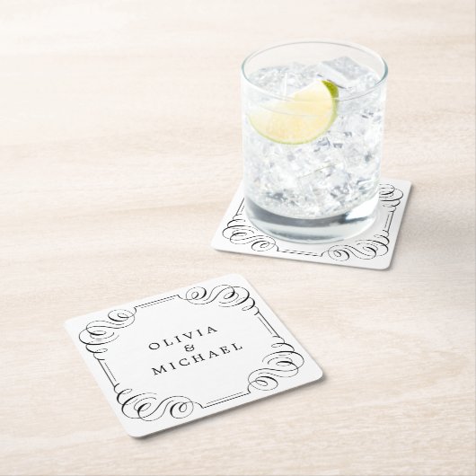 白黒エレガントヴィンテージ流麗な書道 スクエアペーパーコースター (インサイチュ)