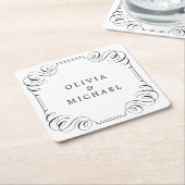 白黒エレガントヴィンテージ流麗な書道 スクエアペーパーコースター (アングル)