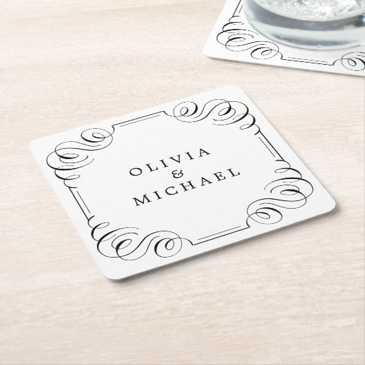 白黒エレガントヴィンテージ流麗な書道 スクエアペーパーコースター (アングル)