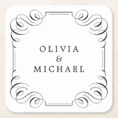 白黒エレガントヴィンテージ流麗な書道 スクエアペーパーコースター (正面)