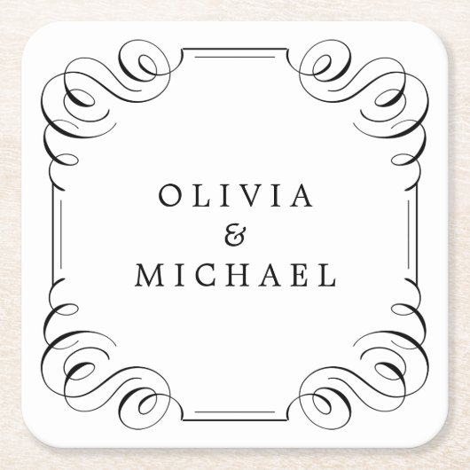 白黒エレガントヴィンテージ流麗な書道 スクエアペーパーコースター (正面)