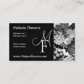 白黒エレガントヴィンテージ花モノグラム 名刺 (正面)