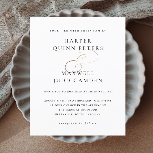 白黒エレガント予算結婚式招待状