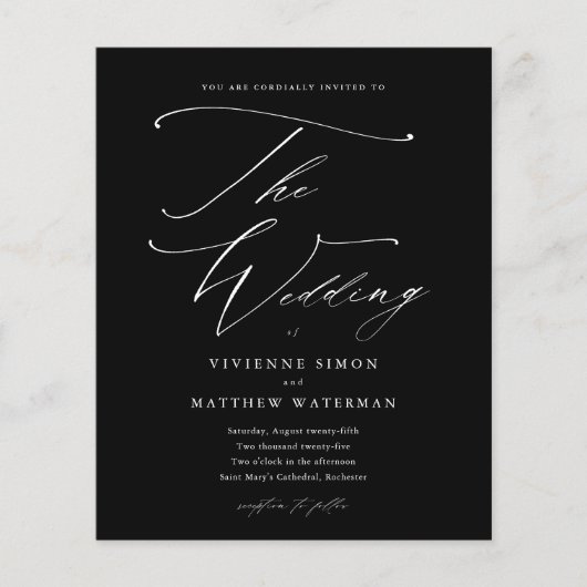 白黒エレガント予算結婚式招待状 (正面)