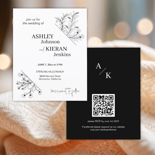 白黒エレガント予算結婚招待状 チラシ