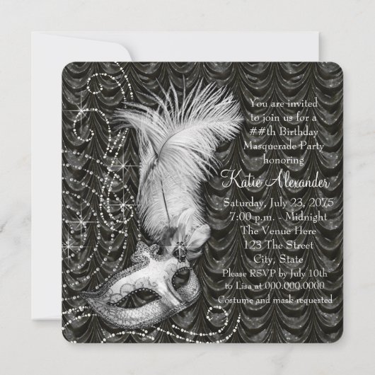 白黒エレガント仮装パーティーサテン 招待状 (裏面)