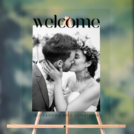 白黒エレガント写真の結婚歓迎 アクリルサイン (ニュートラル)