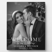 白黒エレガント写真の結婚歓迎 フォトプラーク (正面)