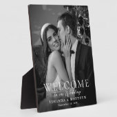 白黒エレガント写真の結婚歓迎 フォトプラーク (側面)