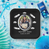 白黒エレガント写真卒業キャップ卒業証書 ペーパープレート (パーティー)