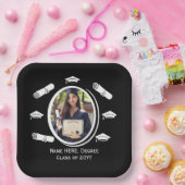 白黒エレガント写真卒業キャップ卒業証書 ペーパープレート (パーティー)