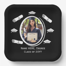 白黒エレガント写真卒業キャップ卒業証書