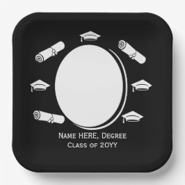 白黒エレガント写真卒業キャップ卒業証書 ペーパープレート