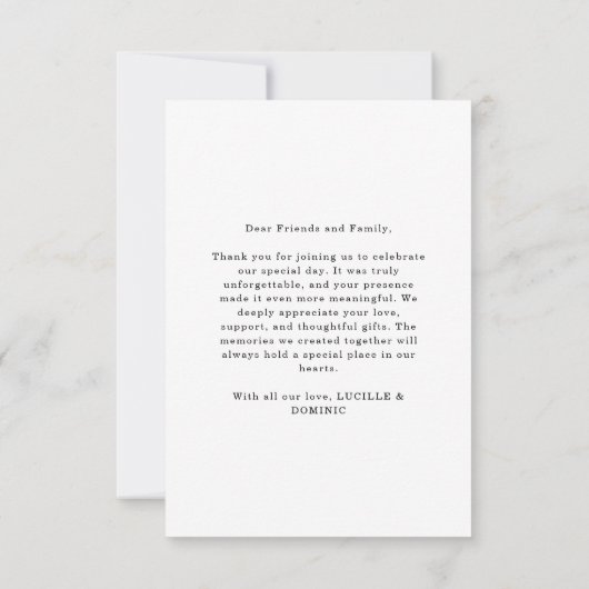 白黒エレガント写真結婚の サンキューカード (裏面)