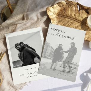 白黒エレガント写真結婚の 招待状