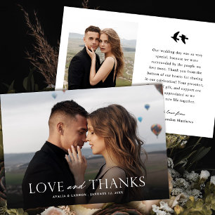 白黒エレガント写真結婚の  鳥 サンキューカード