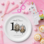 白黒エレガント写真100th誕生日パーティー ペーパープレート (パーティー)