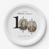 白黒エレガント写真100th誕生日パーティー ペーパープレート (正面)