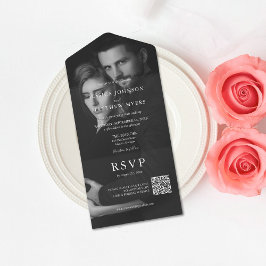 白黒エレガント写真QRコードAll-in-one オールインワン招待状