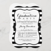 白黒エレガント卒業ストライプパーティー 招待状 (正面/裏面)