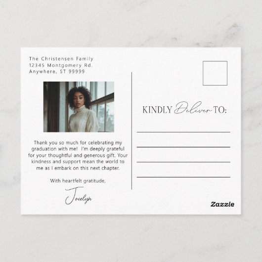 白黒エレガント卒業モダンありがとう ポストカード (裏面)