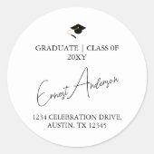白黒エレガント卒業差出人住所シール ラウンドシール (正面)