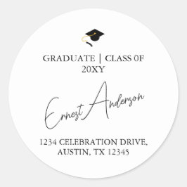 白黒エレガント卒業差出人住所シール ラウンドシール