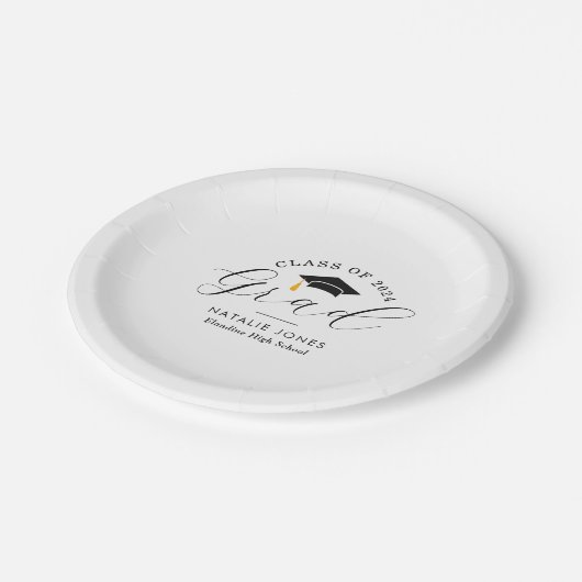 白黒エレガント卒業紙プレート ペーパープレート (アングル)