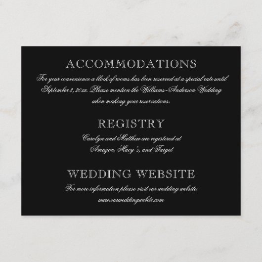 白黒エレガント大人のみ結婚披露宴 エンクロージャーカード (裏面)